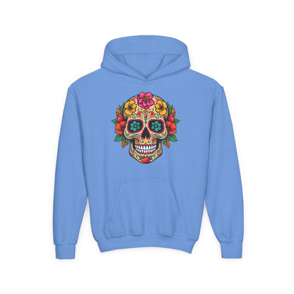 Youth Heavy Blend Hooded Sweatshirt - Colorful Skull Floral Printify