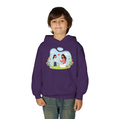 Youth Heavy Blend Hooded Sweatshirt -  Mother and daughter love Printify