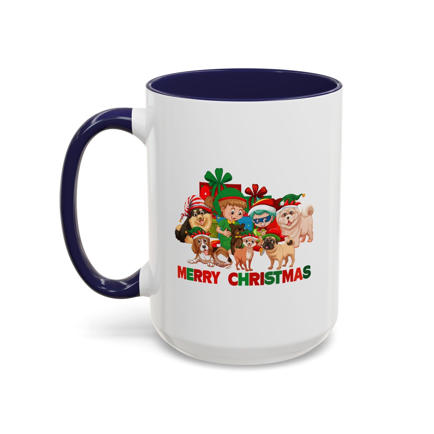 Accent Coffee Mug - Christmas with super kiddo pet friends with text