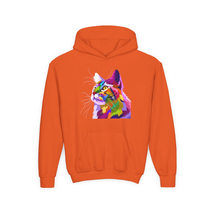 Youth hoodie with adorable cat design Printify