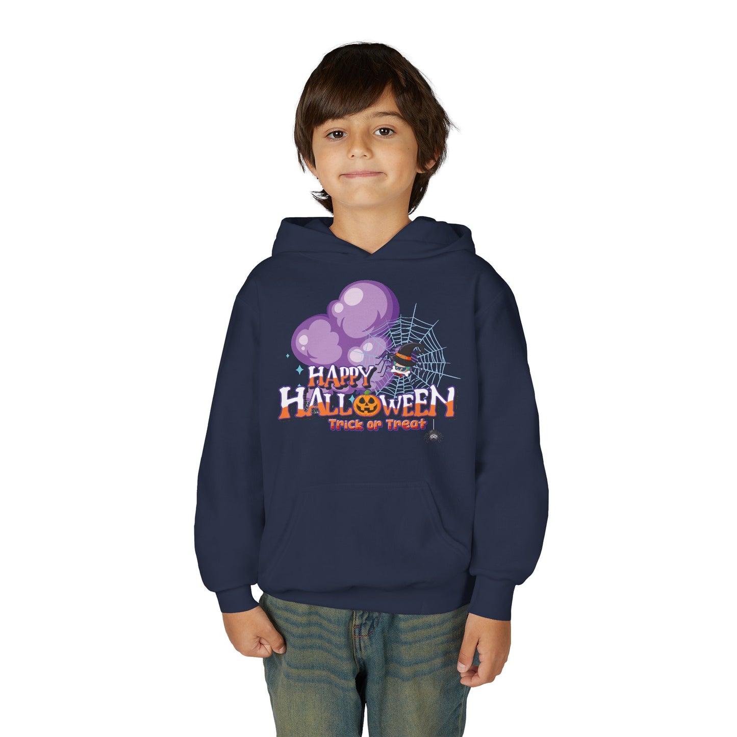 Youth Heavy Blend Hooded Sweatshirt - Happy holloween - spider kiddo