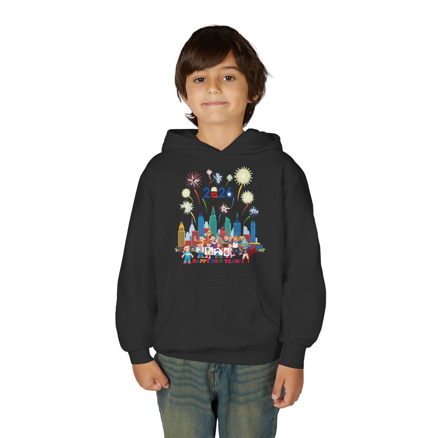 Youth Heavy Blend Hooded Sweatshirt - Happy new year with fireworks