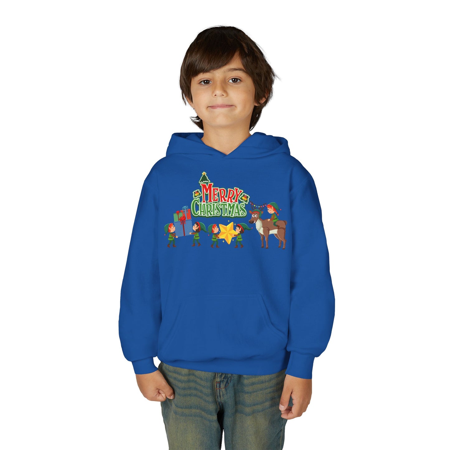 Youth Heavy Blend Hooded Sweatshirt - Merry christmas and reindeer