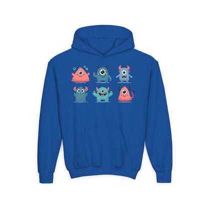 Youth Heavy Blend Hooded Sweatshirt -  Group of cute little monsters Printify