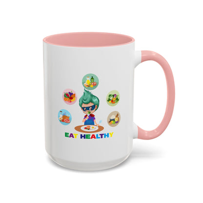 Accent Coffee Mug - Supper kiddo showing healthy food to eat - [[{"value":"Wonderwear Kid"}]]