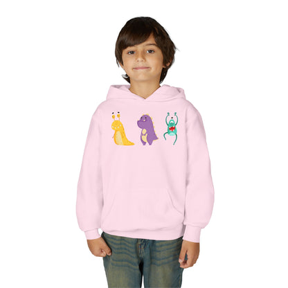 Youth Heavy Blend Hooded Sweatshirt - Colorful monsters Printify