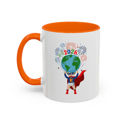 Accent Coffee Mug - Super kiddo holding globe - [[{"value":"Wonderwear Kid"}]]