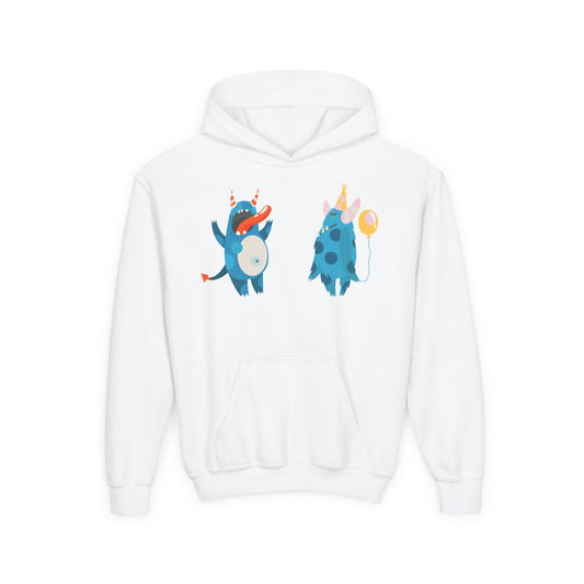 Youth Heavy Blend Hooded Sweatshirt - Blue monsters in action