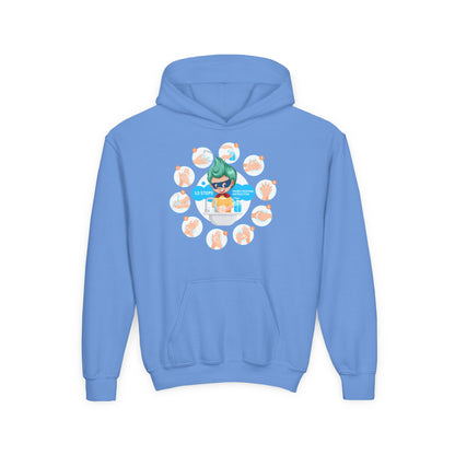 Youth Heavy Blend Hooded Sweatshirt - Super kiddo hand washing steps - [[{"value":"Wonderwear Kid"}]]