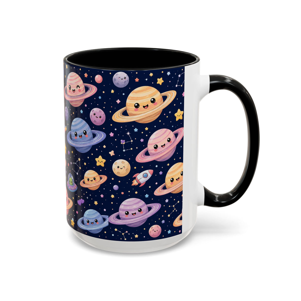Accent Coffee Mug  (11/15 oz) - Kawaii Saturns in a Starry Space