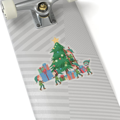 Kiss-Cut Stickers - Super kiddo putting gifts on christmas tree - [[{"value":"Wonderwear Kid"}]]