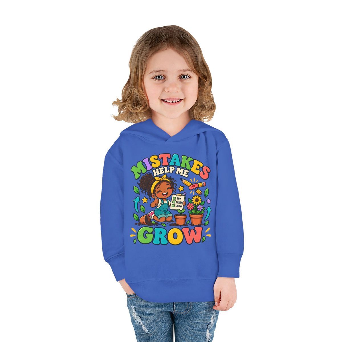 Toddler Hoodie — "Mistakes Help Me Grow" Cute Plant Pot Positive Growth Pullover