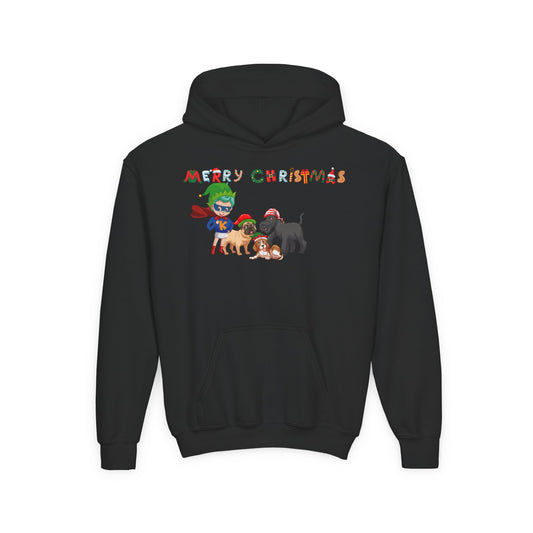 Youth Heavy Blend Hooded Sweatshirt - Super kiddo woith pet friends