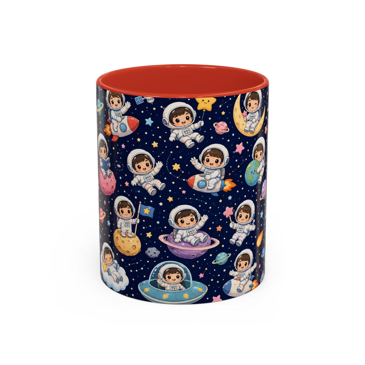 Accent Coffee Mug  (11/15 oz) - Kawaii Astronauts in a Starry Space Adventure