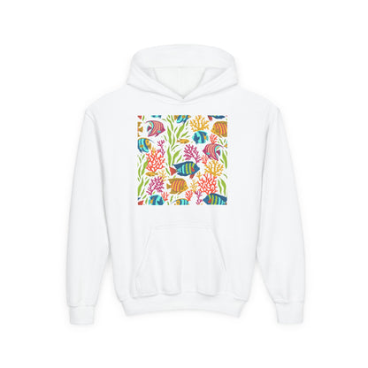 Youth Heavy Blend Hooded Sweatshirt - Colorful tropical corals Printify