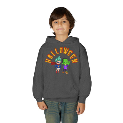 Youth Heavy Blend Hooded Sweatshirt - Holloween with super kiddo Printify
