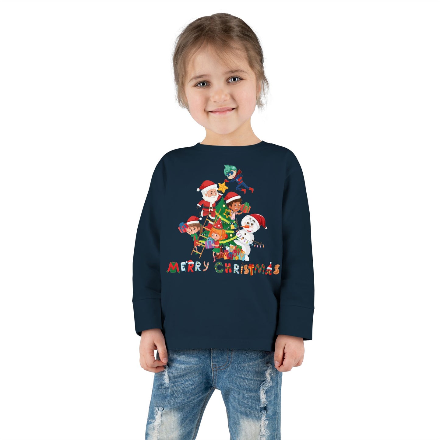 Toddler Long Sleeve Tee - Super kiddo making christmas tree with text - [[{"value":"Wonderwear Kid"}]]