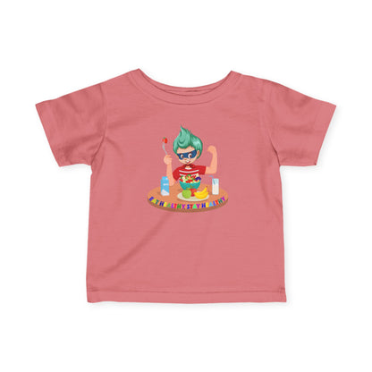 Infant Fine Jersey Tee - super kiddo eating healthy food - [[{"value":"Wonderwear Kid"}]]