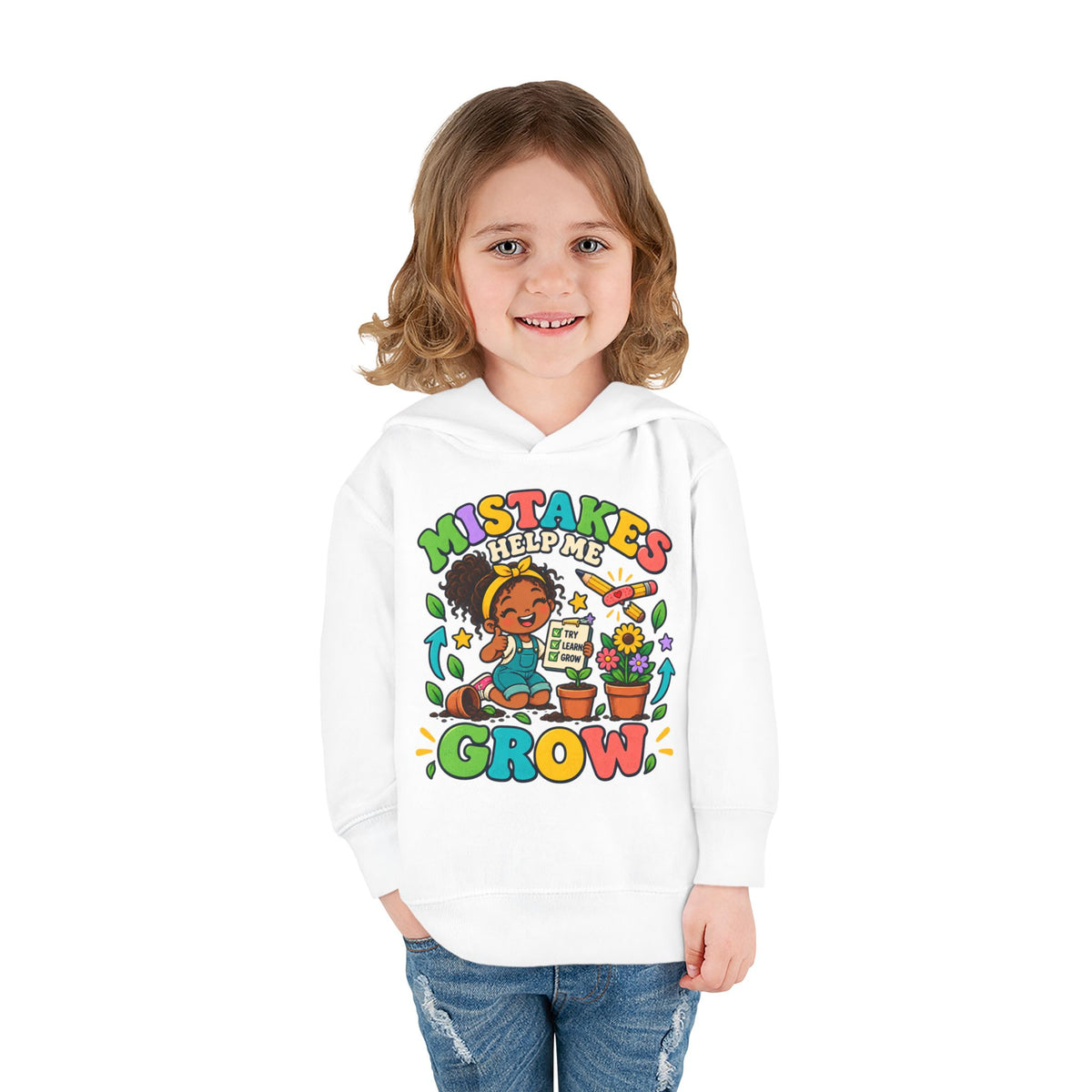 Toddler Hoodie — "Mistakes Help Me Grow" Cute Plant Pot Positive Growth Pullover