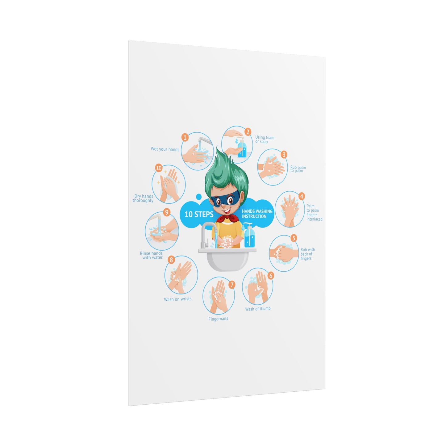 Rolled Posters - Super kiddo hand washing steps - [[{"value":"Wonderwear Kid"}]]