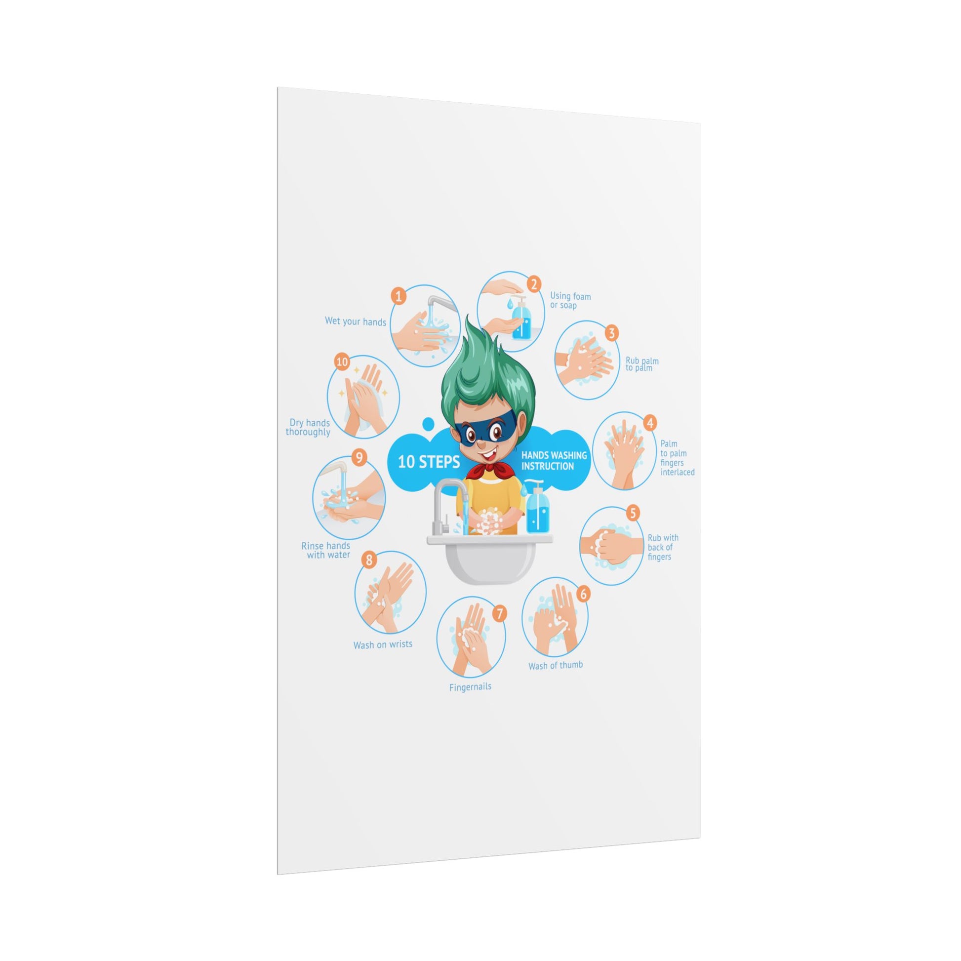 Rolled Posters - Super kiddo hand washing steps - [[{"value":"Wonderwear Kid"}]]