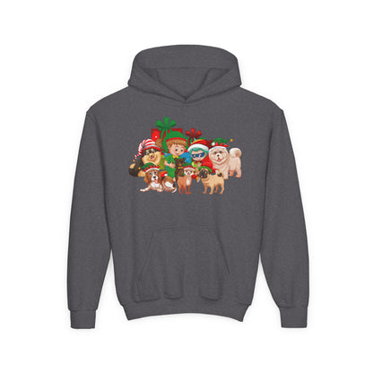 Youth Heavy Blend Hooded Sweatshirt - Christmas with super kiddo pet friends without text - [[{"value":"Wonderwear Kid"}]]