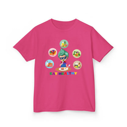 Kids Heavy Cotton™ Tee - Supper kiddo showing healthy food to eat - [[{"value":"Wonderwear Kid"}]]