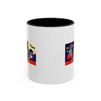Accent Coffee Mug - Super kiddo with friends on holloween - [[{"value":"Wonderwear Kid"}]]