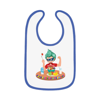 Baby Bib - super kiddo eating healthy food - [[{"value":"Wonderwear Kid"}]]