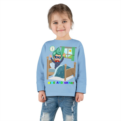 Toddler Long Sleeve Tee - Super kiddo teaches us to wake up early - [[{"value":"Wonderwear Kid"}]]
