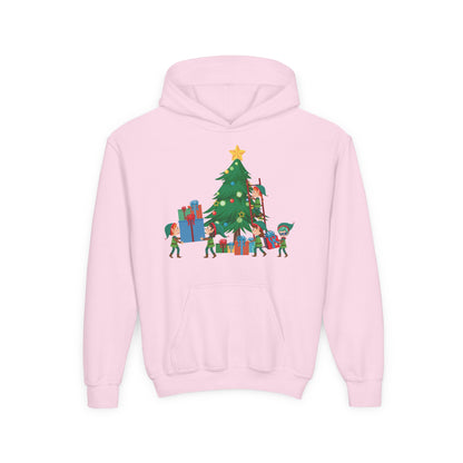 Youth Heavy Blend Hooded Sweatshirt - Super kiddo putting gifts on christmas tree - [[{"value":"Wonderwear Kid"}]]