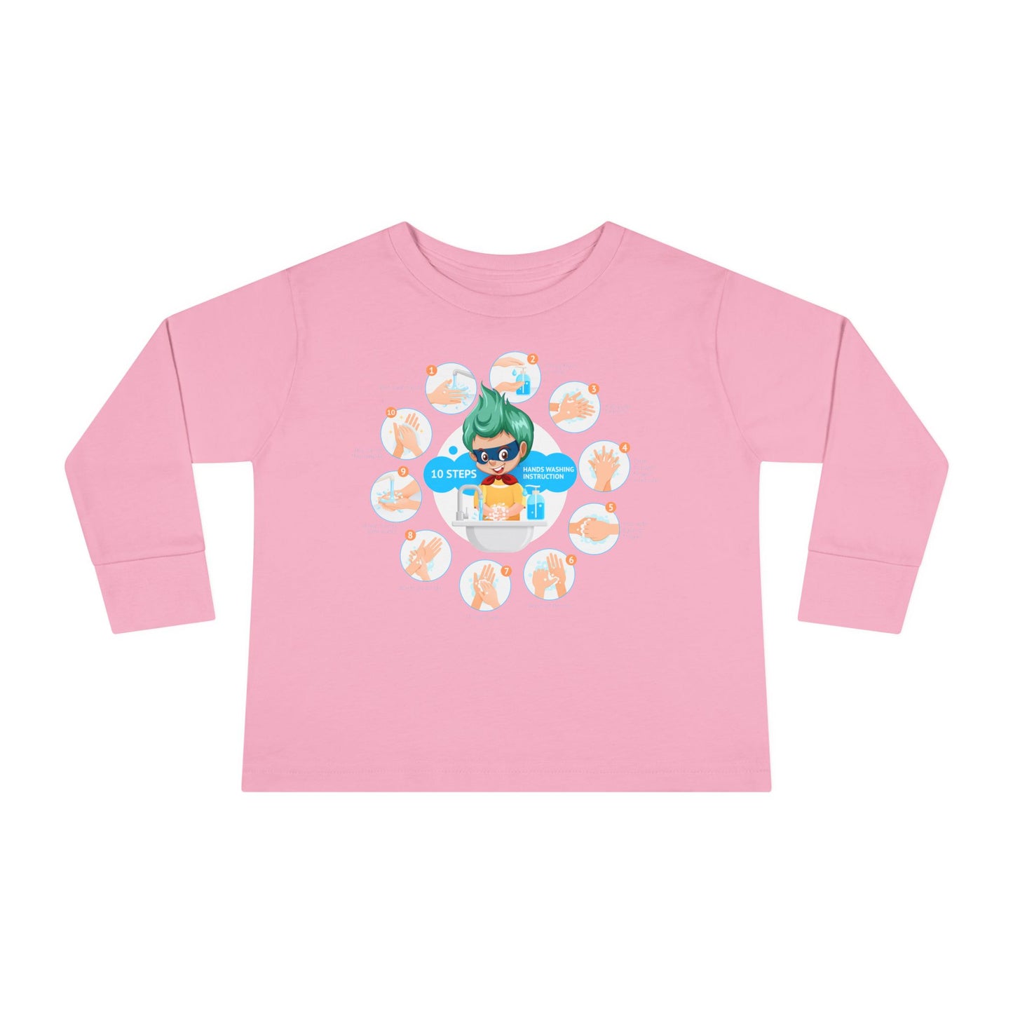 Toddler Long Sleeve Tee - Super kiddo hand washing steps - [[{"value":"Wonderwear Kid"}]]