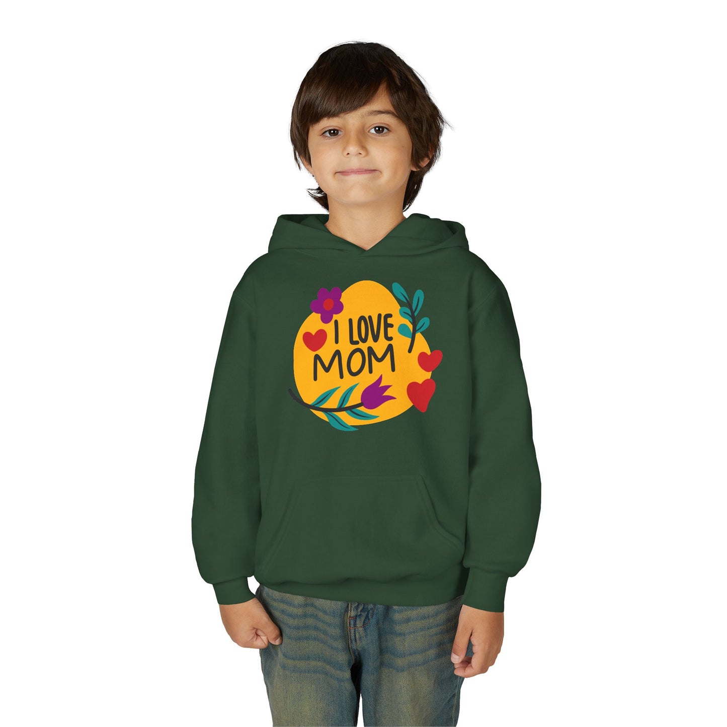 Youth Heavy Blend Hooded Sweatshirt - I love mom
