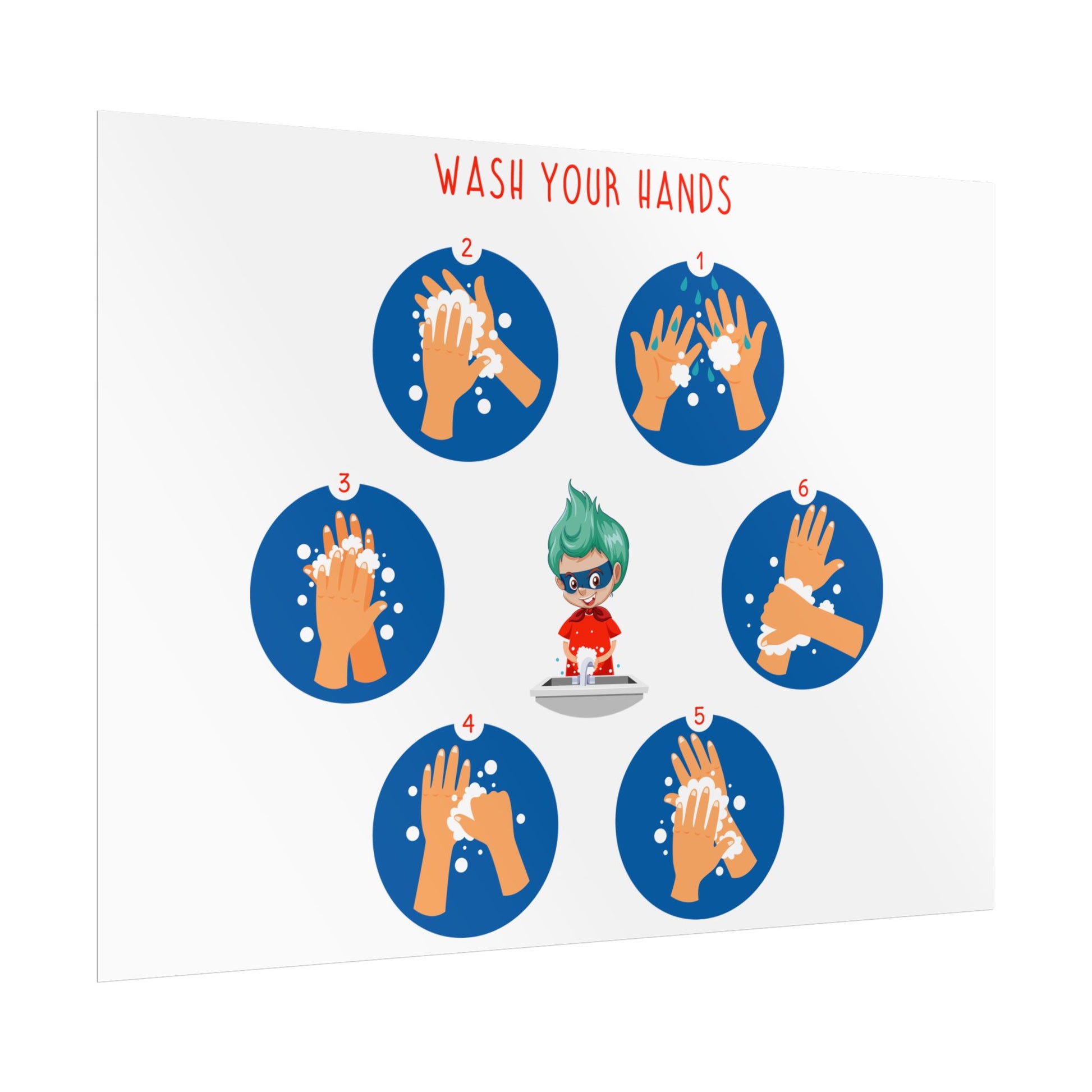 Rolled Posters - Super kiddo teaching how to wash hands - [[{"value":"Wonderwear Kid"}]]