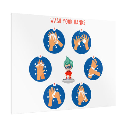 Rolled Posters - Super kiddo teaching how to wash hands - [[{"value":"Wonderwear Kid"}]]