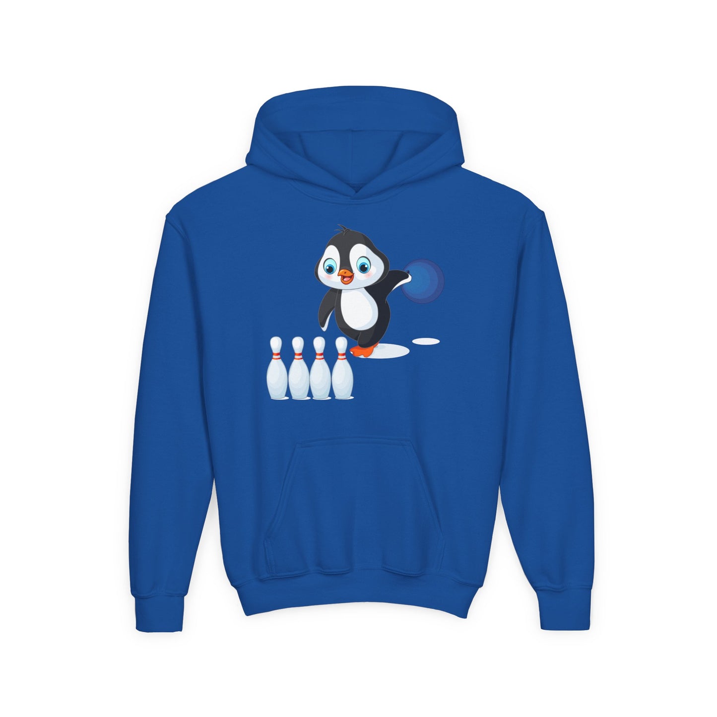 Youth Heavy Blend Hooded Sweatshirt - Adorable Penguin Bowling