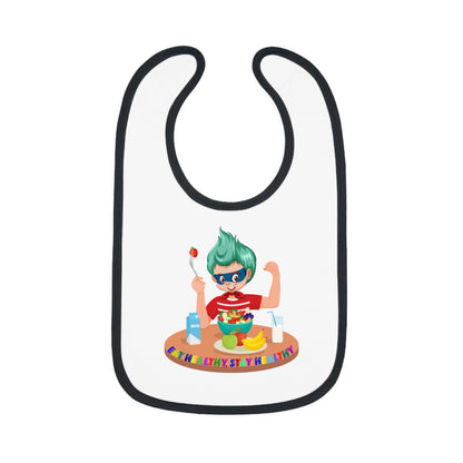 Baby Bib - super kiddo eating healthy food - [[{"value":"Wonderwear Kid"}]]