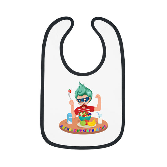 Baby Bib - super kiddo eating healthy food