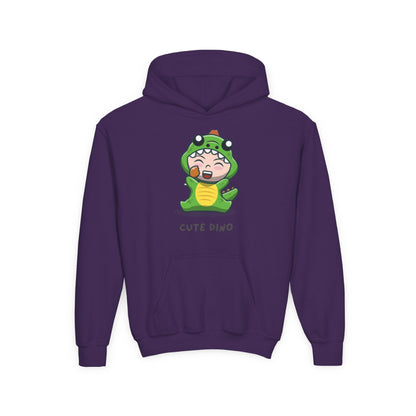 Youth Heavy Blend Hooded Sweatshirt - Green Cute Dino Printify