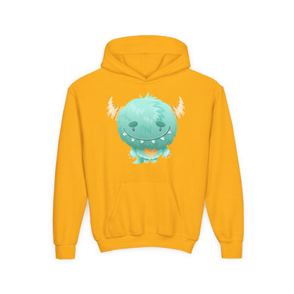 Youth Heavy Blend Hooded Sweatshirt - Cute green baby monster Printify