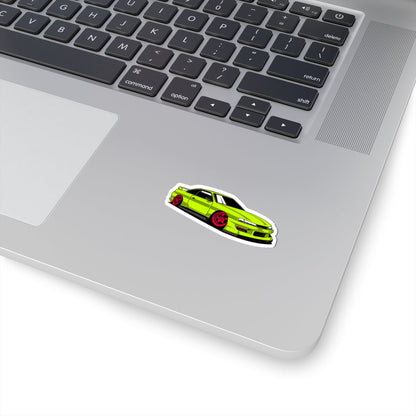 Kiss-Cut Vinyl Decals - Yellow green race car Printify