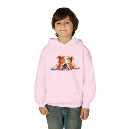 Youth Heavy Blend Hooded Sweatshirt -  Sleeping english bulldog Printify
