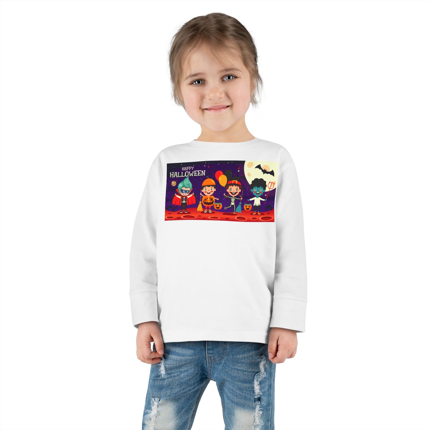 Toddler Long Sleeve Tee - Super kiddo with friends on holloween