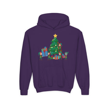 Youth Heavy Blend Hooded Sweatshirt - Super kiddo putting gifts on christmas tree - [[{"value":"Wonderwear Kid"}]]