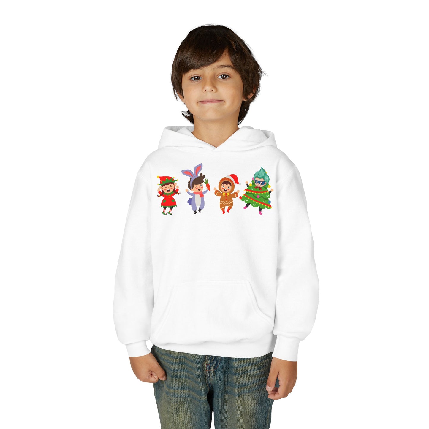 Youth Heavy Blend Hooded Sweatshirt - Super kiddo in christmas tree attire