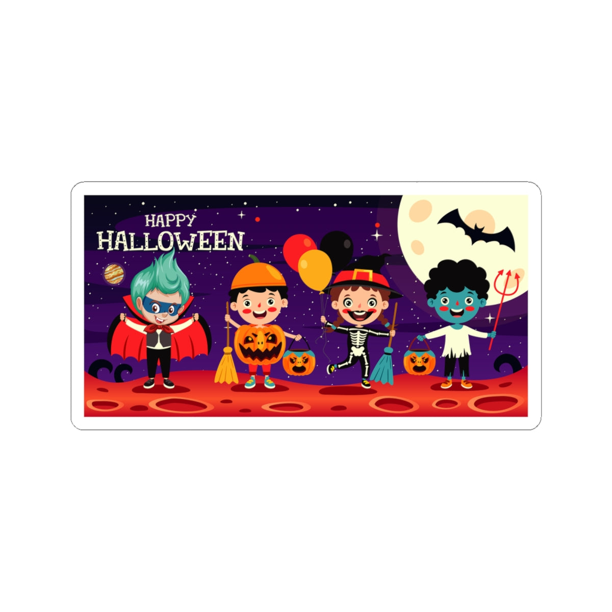 Kiss-Cut Stickers - Super kiddo with friends on holloween - [[{"value":"Wonderwear Kid"}]]