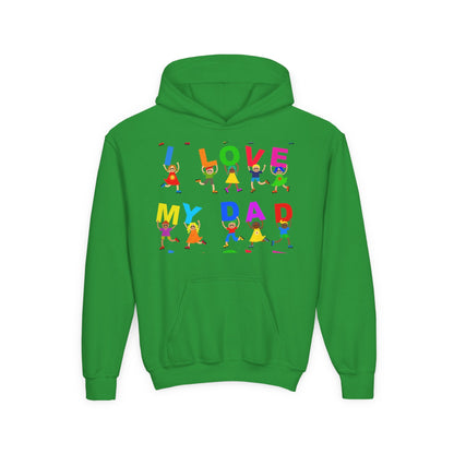 Youth Heavy Blend Hooded Sweatshirt - Kids showing i love my Dad Printify