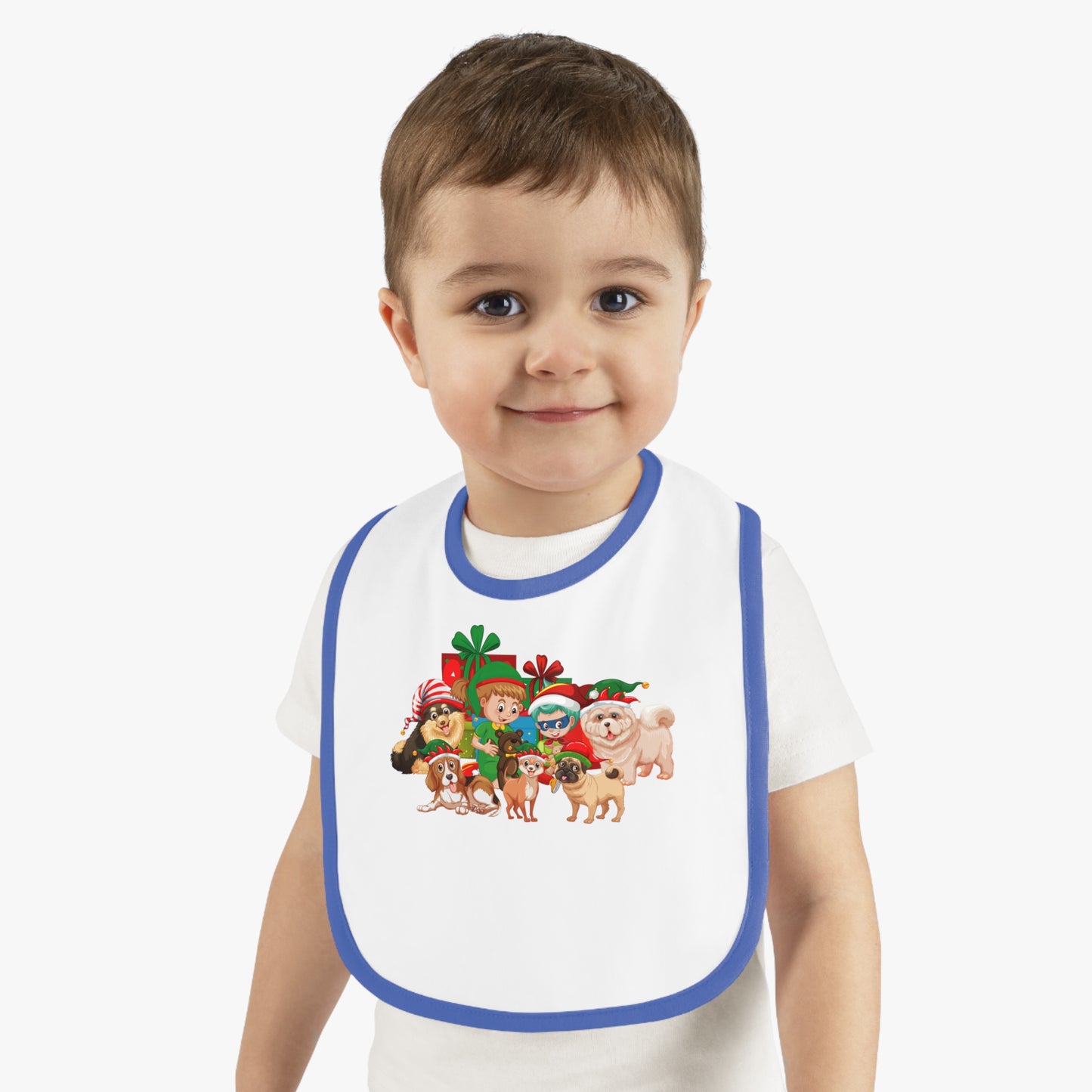 Baby Bib - Christmas with super kiddo pet friends without text