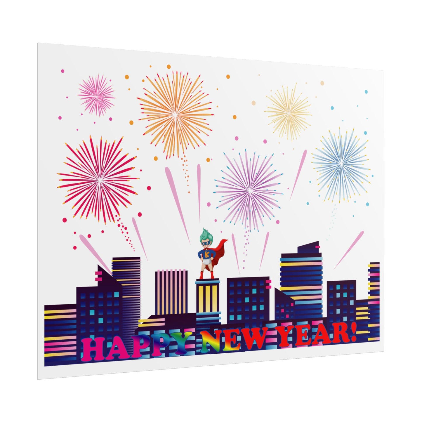 Rolled Posters - Super kiddo with fireworks with text - [[{"value":"Wonderwear Kid"}]]