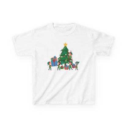 Kids Heavy Cotton™ Tee - Super kiddo putting gifts on christmas tree - [[{"value":"Wonderwear Kid"}]]